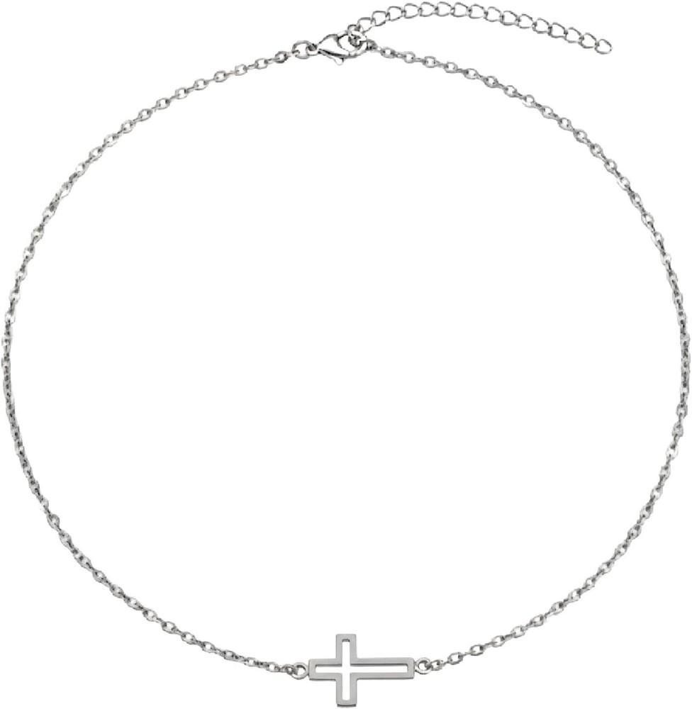 Stainless Steel Sideways Cross Choker, Handmade Adjustable Layering Necklace
