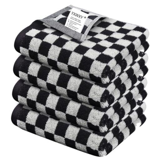 4-Pack Soft Absorbent Cotton Hand Towels 13x29 Inches Black Set