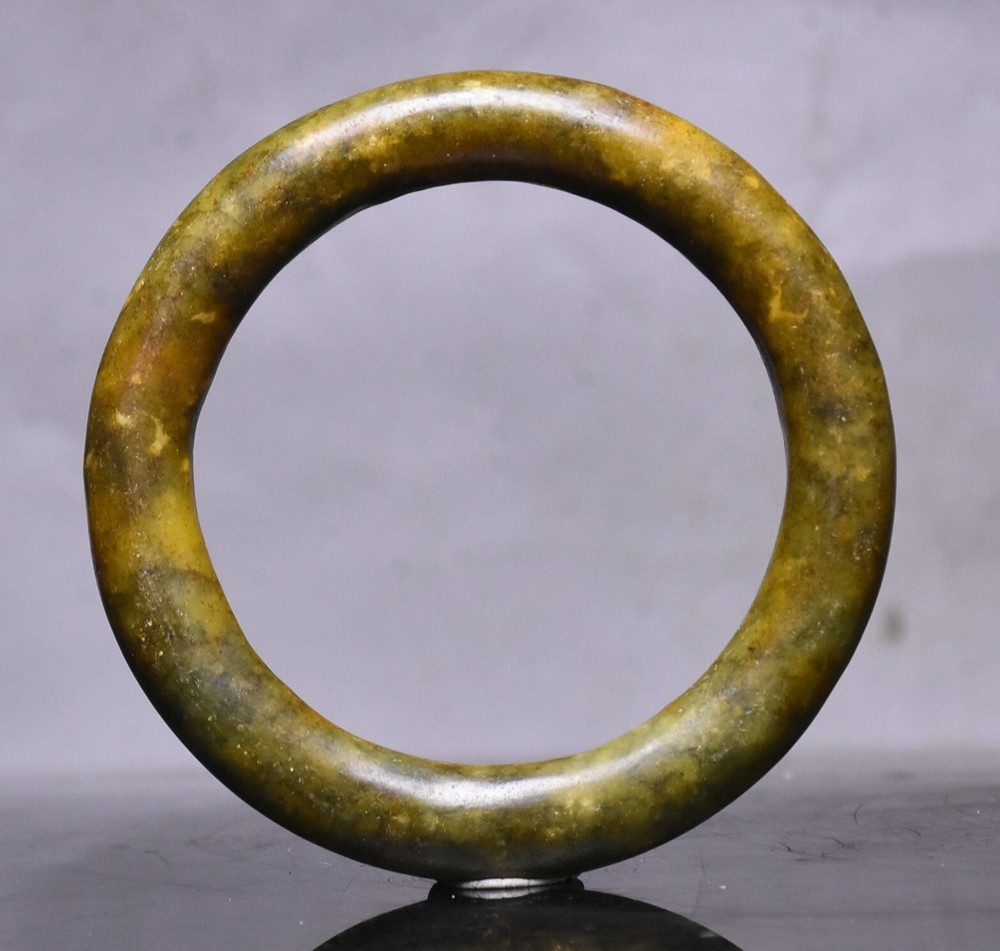60mm Vintage Hongshan Culture Jade Bracelet with Feng Shui Carvings