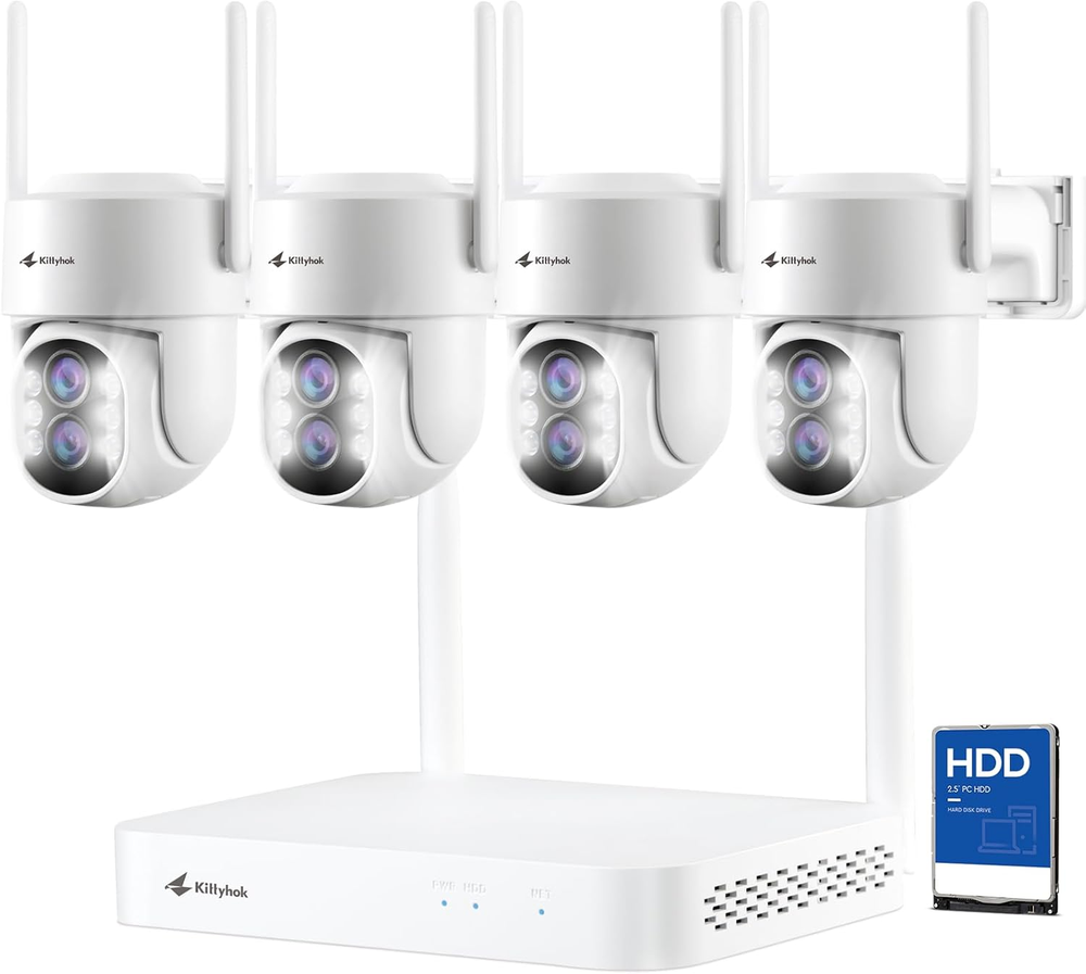 4Pcs Dual Lens 2K Wireless PTZ Security Camera System