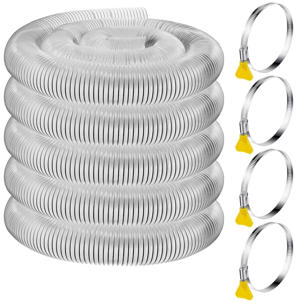 4'' x 50' Flexible PVC Dust Collection Hose with Stainless Steel Hose Clamps ...
