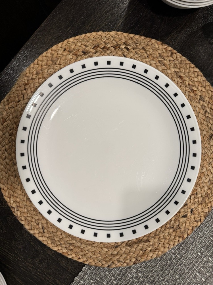 Corelle CITY BLOCK Black & White 10.25-Inch Dinner Plates Set of 12