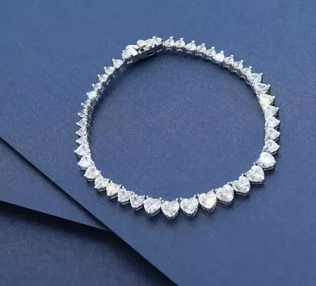 9Ct Heart-Cut Lab Diamond Tennis Bracelet 14K White Gold Plated 7.5 Inch