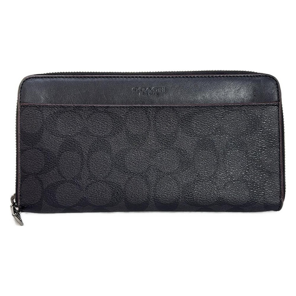 COACH F67623 Signature Long Wallet Dark Gray Black Used