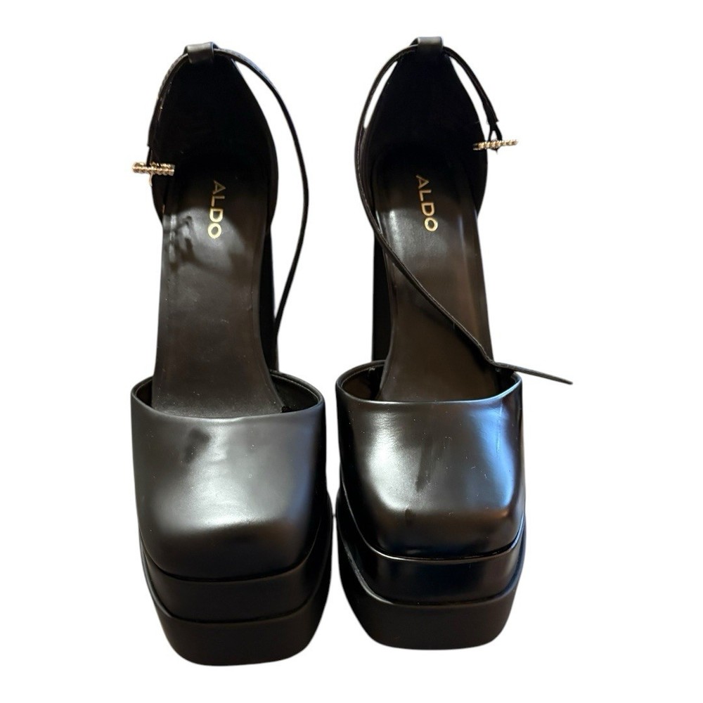Aldo Jacey Black Platform Heels Closed Toe Elevated Style