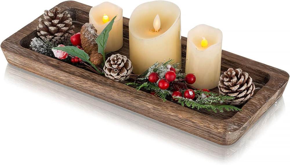 Wooden Decorative Tray Candle Holder - Wood Long Narrow Tray Home Decor Small Ru