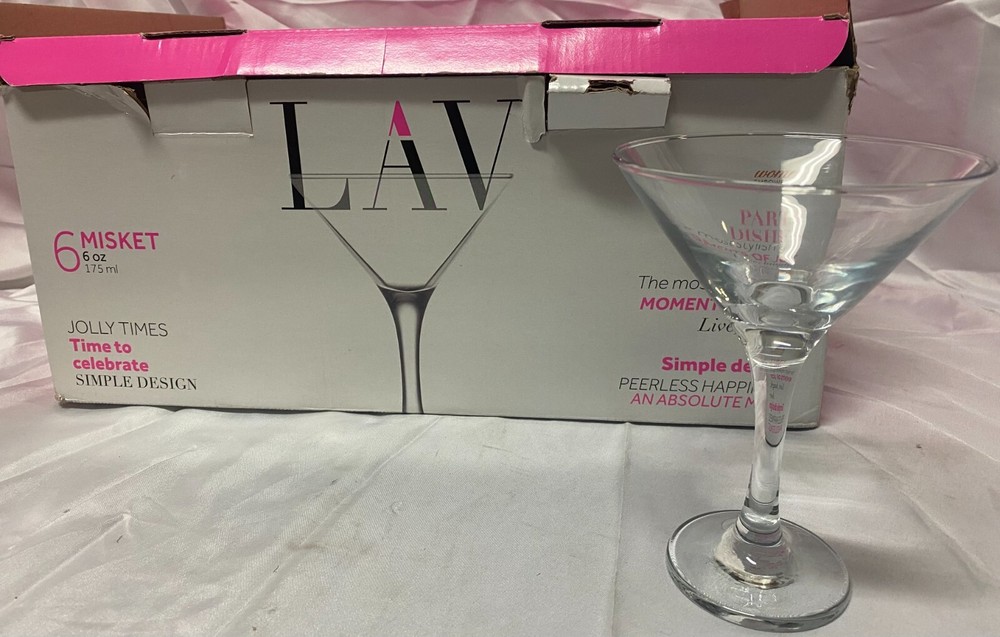 LAV 6-Piece 6oz Misket Martini Glass Set New Opened Box