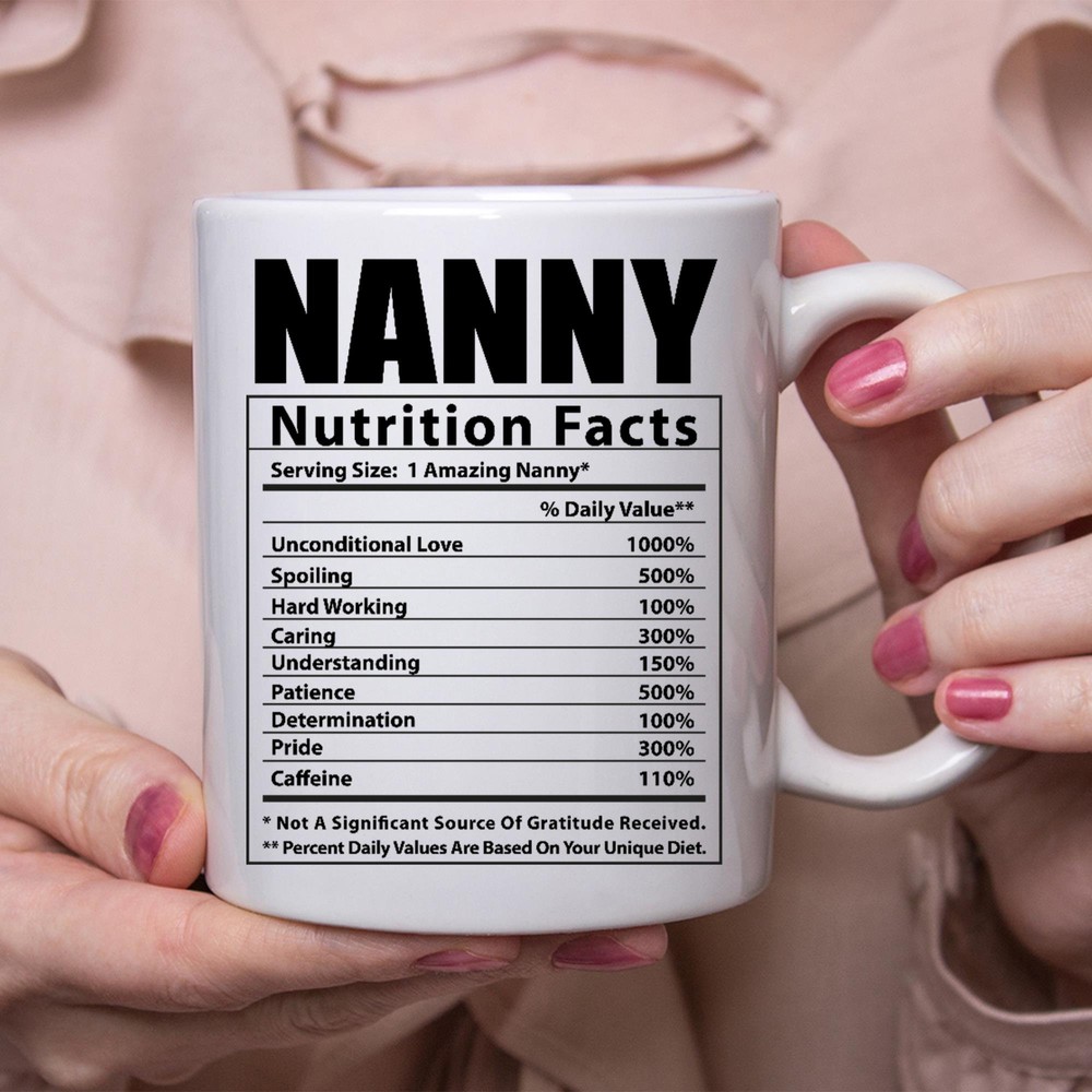 Funny Nanny Gifts Nutritional Facts White Coffee Mug