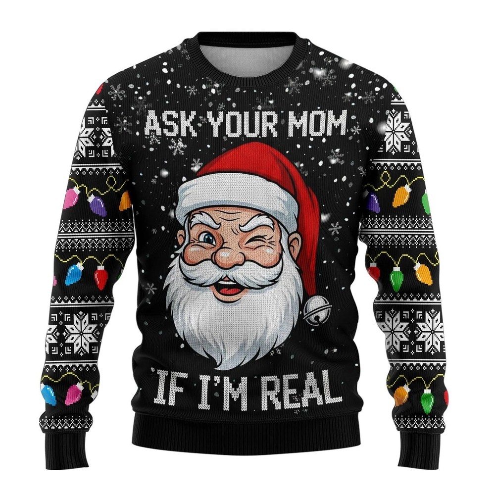 Funny Ugly Christmas Sweater Naughty Santa Pullover Crewneck Unisex Gift