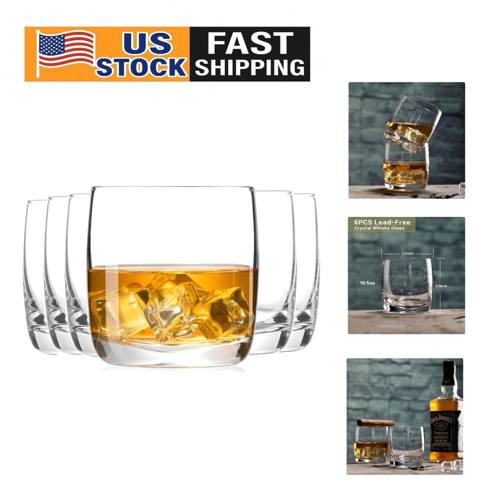 Lead-Free Crystal Drinking Glasses Set of 6 - 10.5 oz Elegant Entertaining Stemware