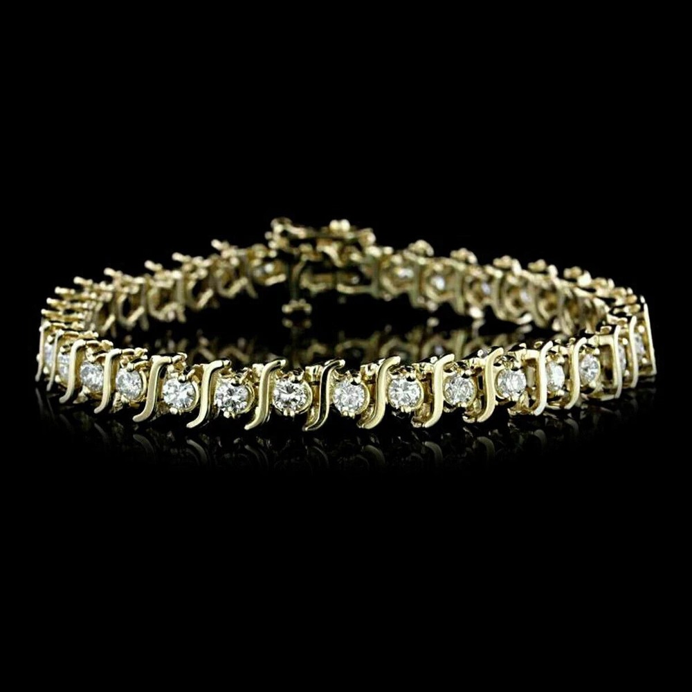 Certified Tennis Moissanite 5 Ct Wedding Bracelet Round 14k Yellow Gold Plated