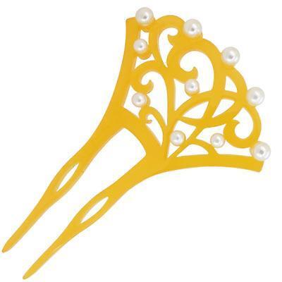 Kz028-C Yellow Pearl Kanzashi Hairpin for Wedding Graduation Women's Accessories