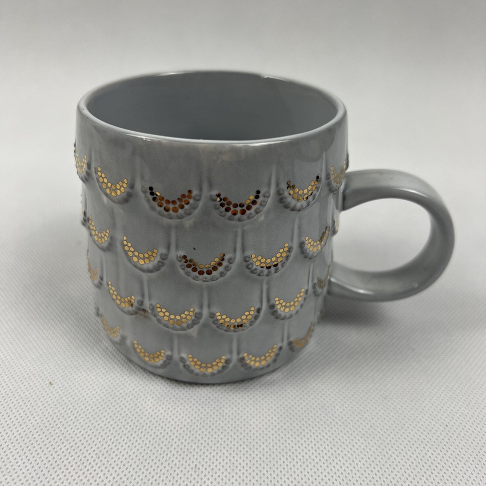 Starbucks Mermaid Raised Scales Anniversary Coffee Cup Mug 2016 Light Grey Gold