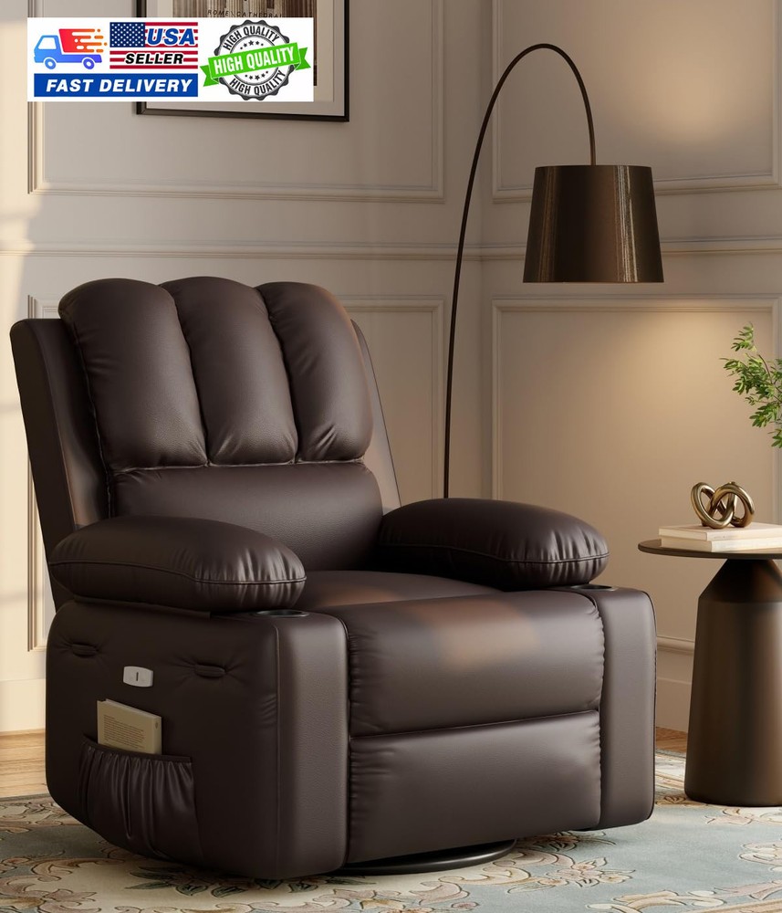 360° Swivel Electric Massage Recliner Chair with Heat and Cup Holder