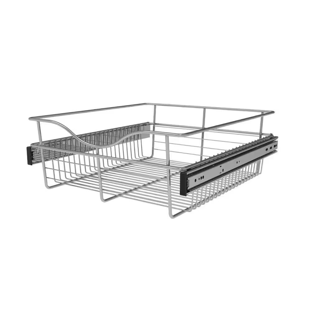 7 In. H X 18 In. W Chrome Steel 1-Drawer Wide Mesh Wire Basket