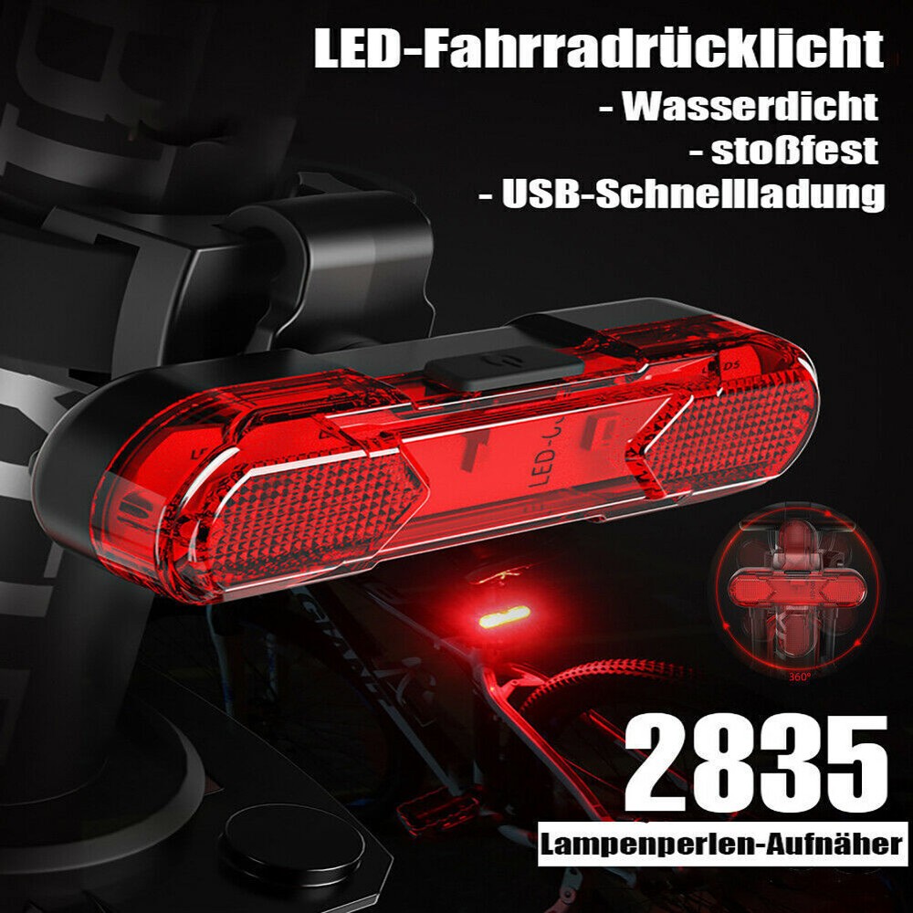 LED Bicycle Cycling Tail Light USB Rechargeable Bike Rear Warning Light 6 Modes