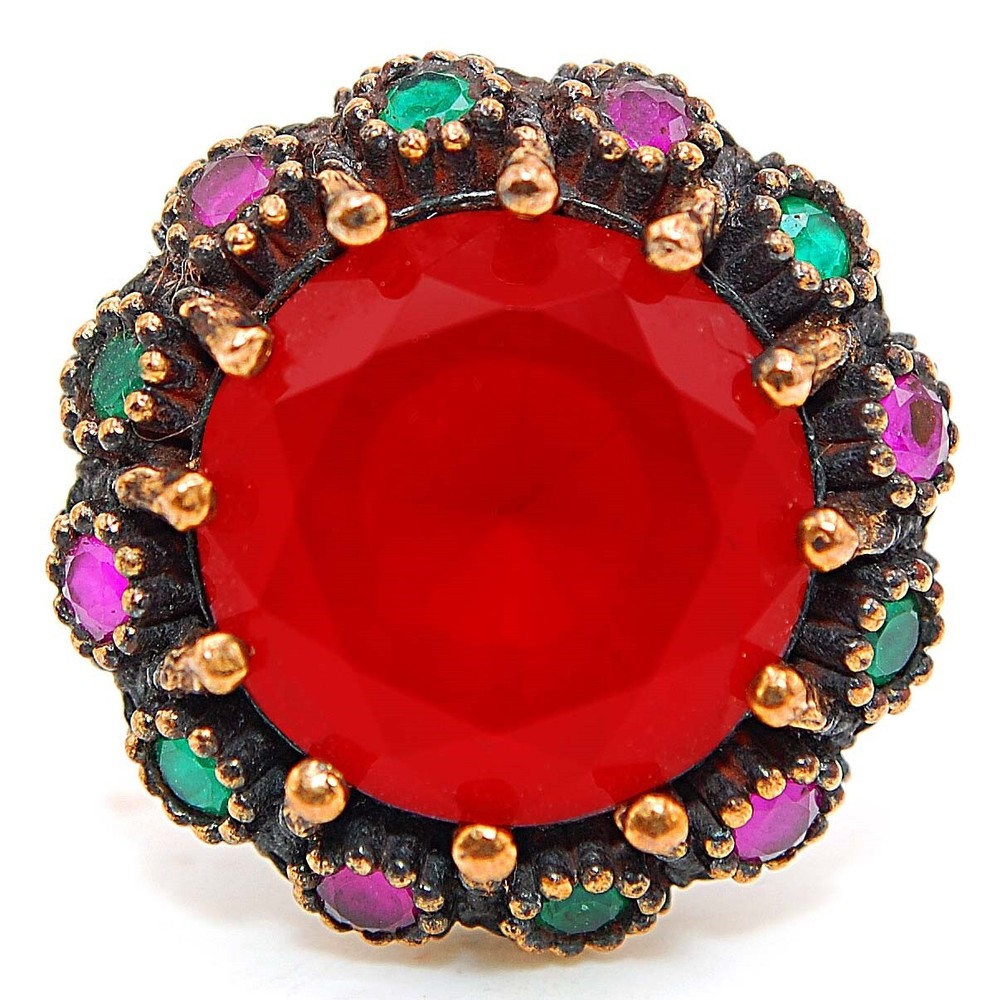 Ottoman Empire Inspired 12CT Treated Ruby 925 Sterling Silver Ring Size 7.5