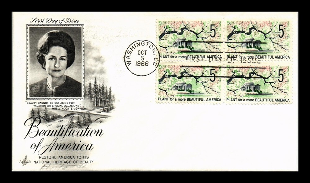 DR JIM STAMPS US COVER BEAUTIFICATION OF AMERICA FDC SCOTT 1318 BLOCK OF 4