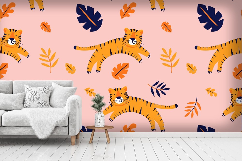 3D Tiger Leaves Watercolor Pattern Wall Murals Wallpaper Murals Wall Sticker