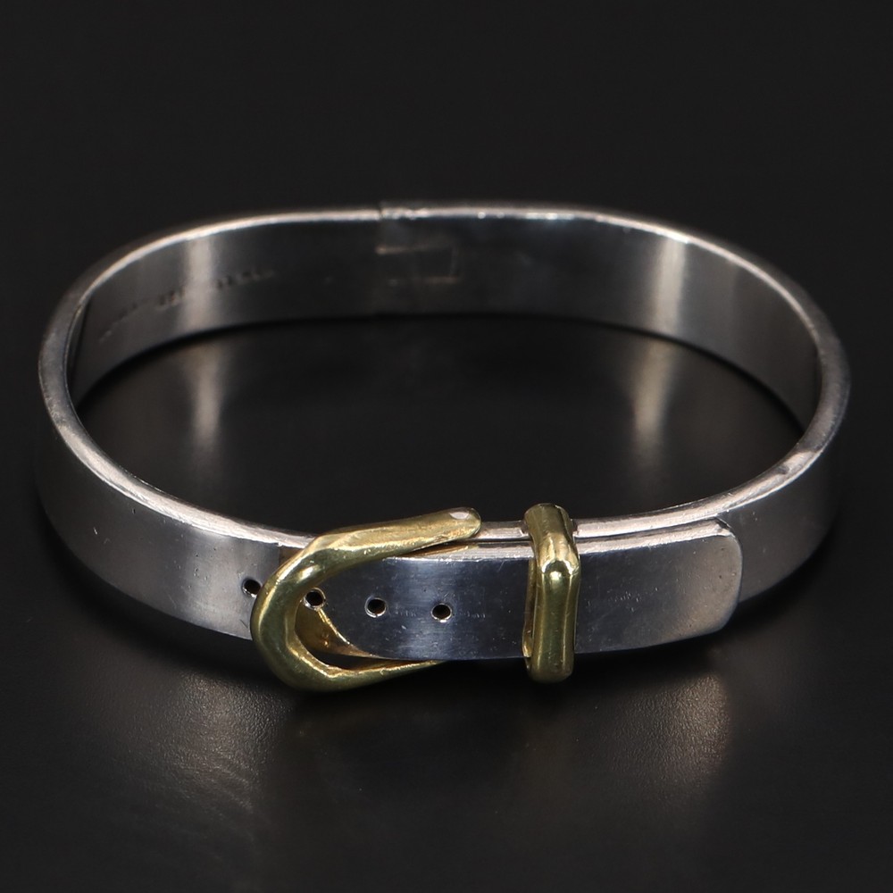 VTG Sterling Silver - MEXICO Two-Tone Belt Buckle 6.5