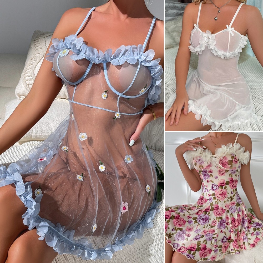 Women Sexy-Lingerie Babydoll Lure Sheer Sleepwear Underwear Lace Dress Nightwear