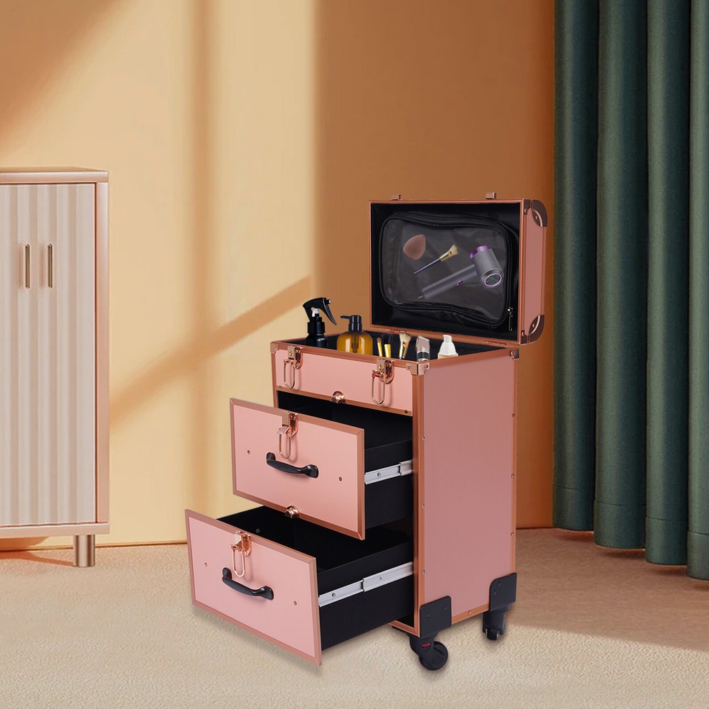 1*Alu Travel Rolling Makeup Train Case Cosmetic Trolley Makeup Storage Organizer