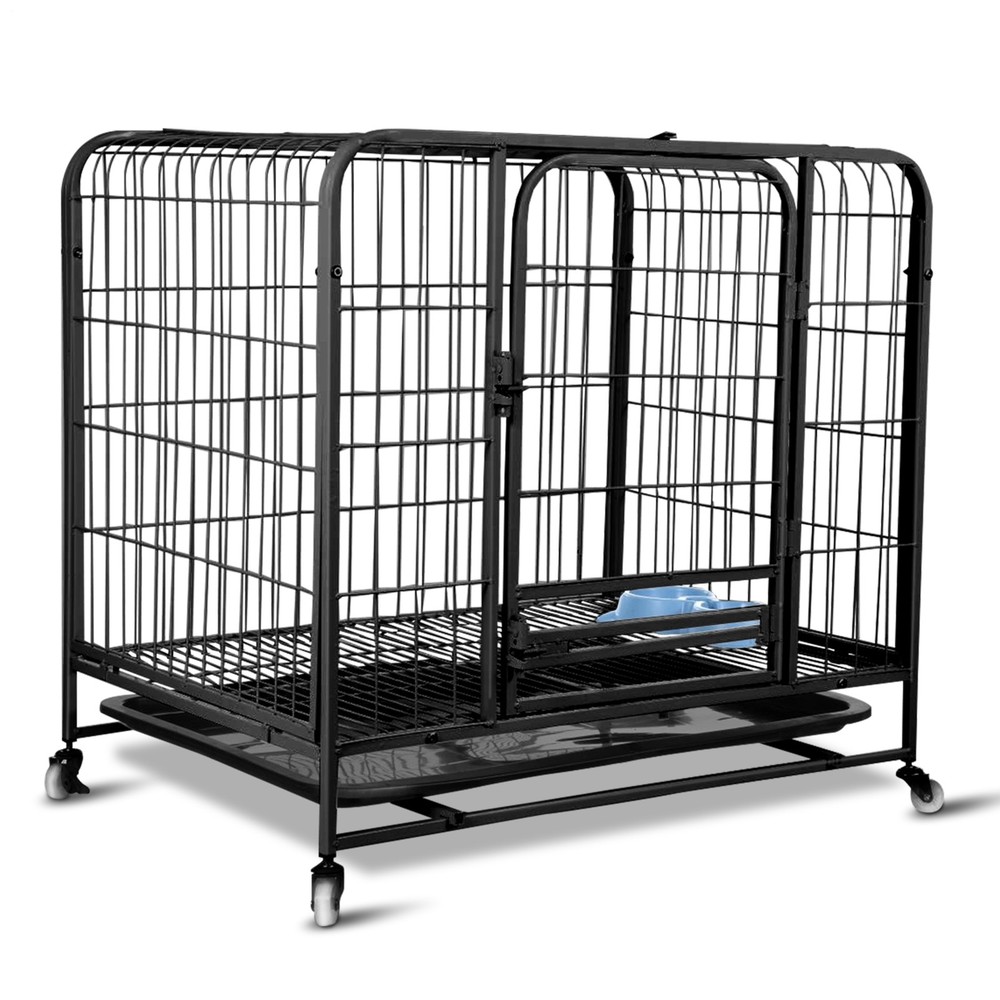 Metal Heavy Duty Dog Cage Pet with Wheels and Crate Tray for Kennel Black S/M/L-