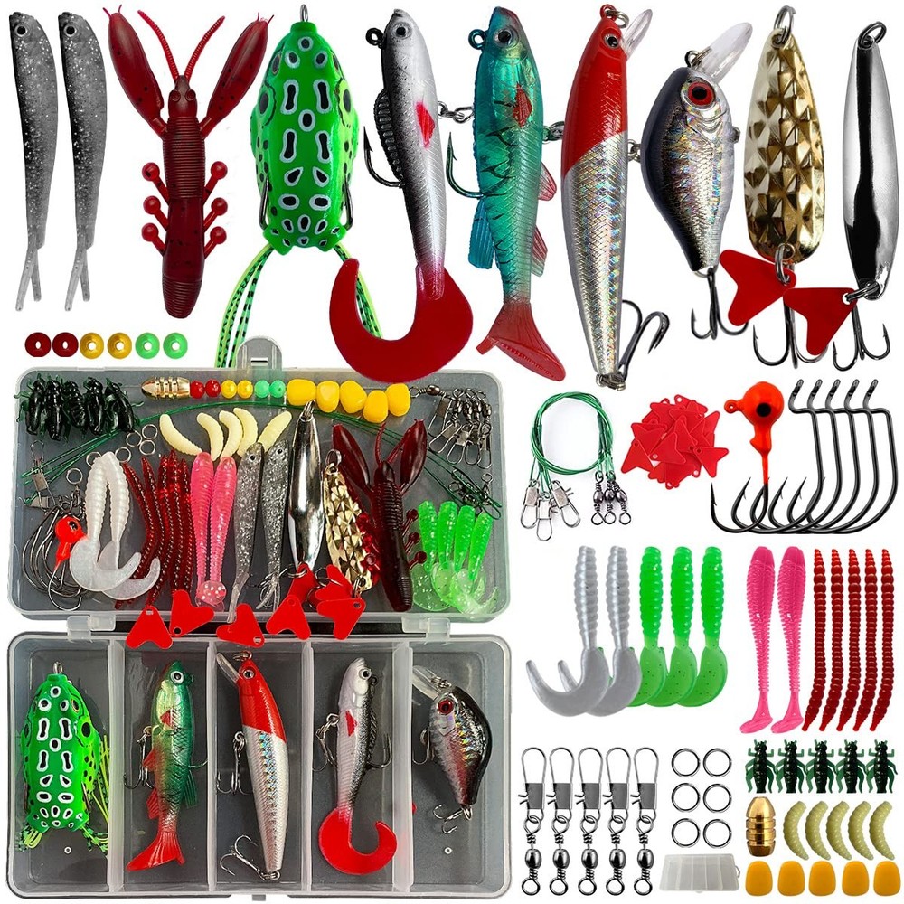 Fishing Lures Baits Kit for Bass Trout Salmon Fishing Tackle Box Including Spoon