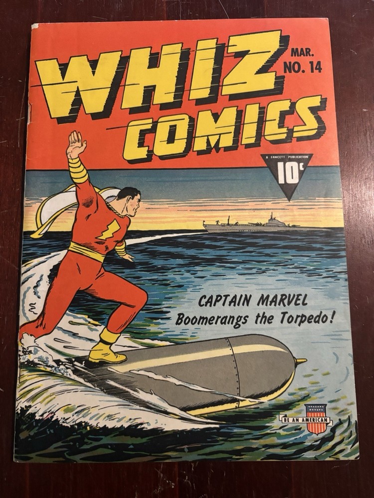 Whiz Comics #14 Fawcett 1941 7.5 VF- UNRESTORED CC Beck WWII Cover RARE!