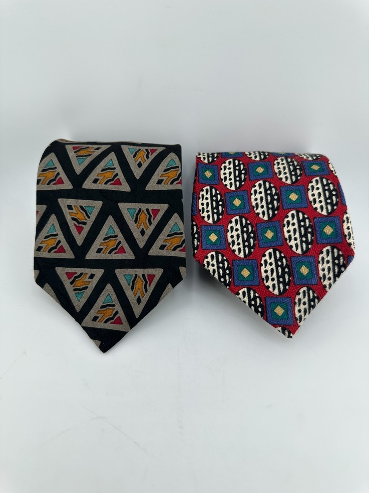 Guy Laroche Silk Tie Lot of 2 Vintage Designer Geometric & Abstract Patterns