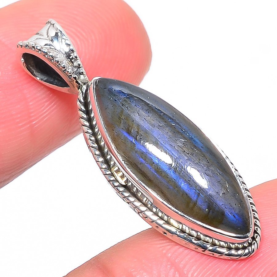 Natural Labradorite Gemstone 925 Solid Sterling Silver Gift Pendant 1.34