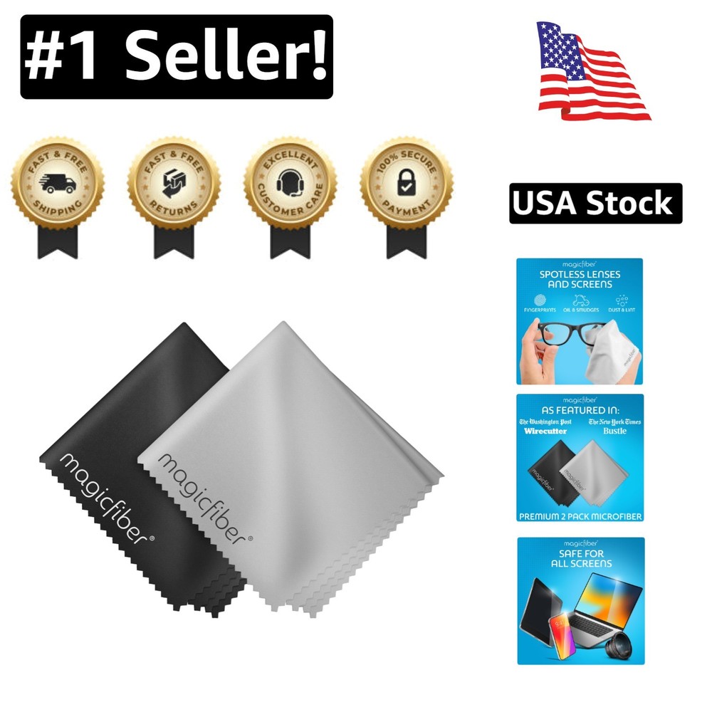 2-Pack Lint-Free Microfiber Cloths for Glasses & Screen Cleaning