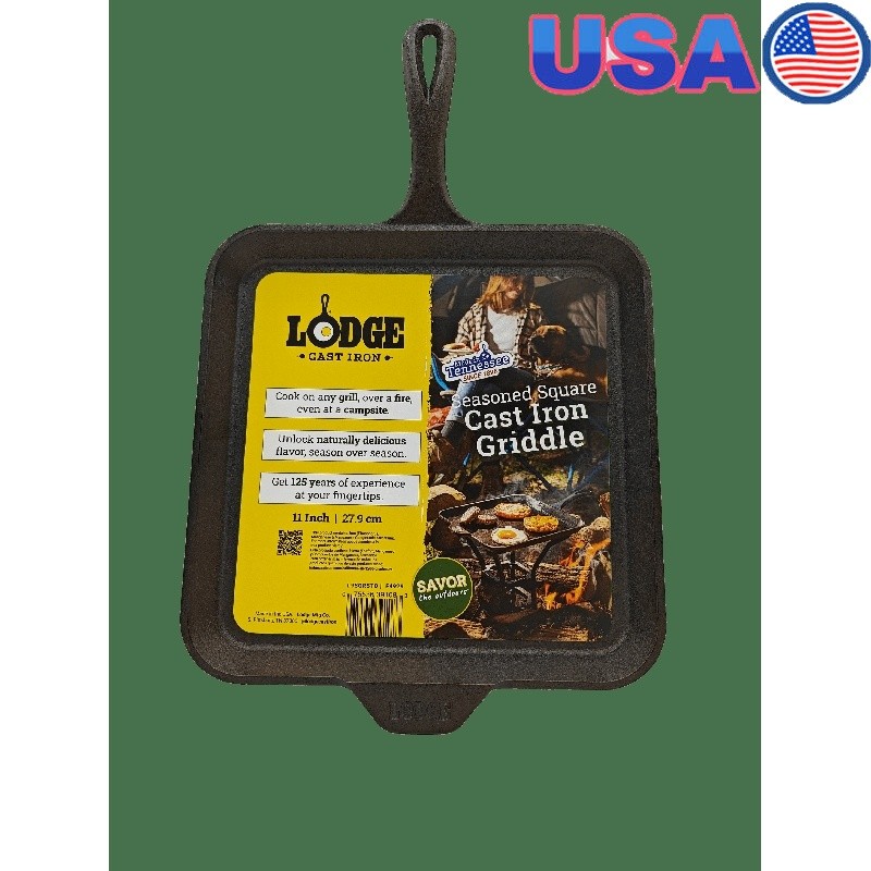 Seasoned Cast Iron Square Griddle Nonstick Cooking Pan Grill Campfire Oven New