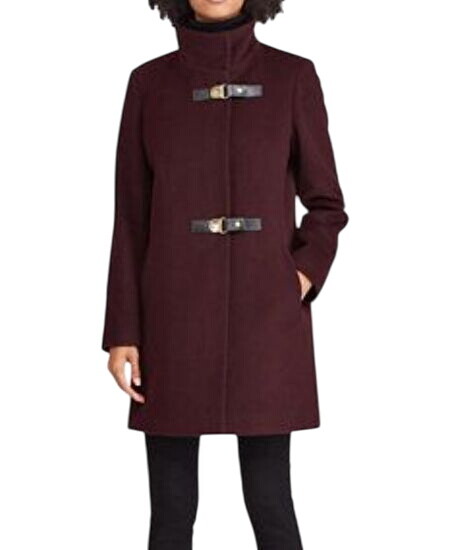 Lauren Ralph Lauren Buckle-Front Walker Pockets Wool Blend Coat  in Eggplant 6