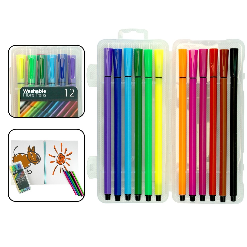 12pc Washable Kids Fiber Felt Tip Brush Pens for Coloring and Drawing Clearance Sale-image