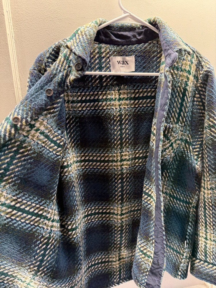 Wax London Pike Check Blue Over Shirt Medium Bright Vibrant Colors Men's