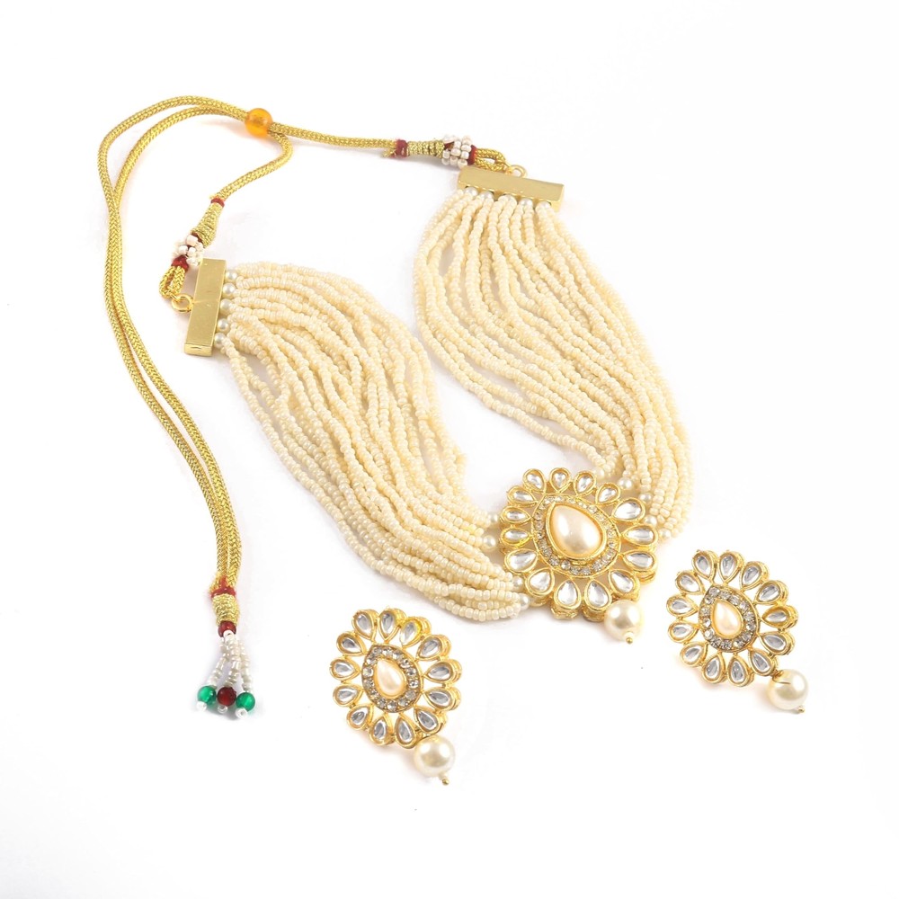 Elegant AD CZ Kundan Pearl Gold-Plated Indian Jewelry Sets for Women