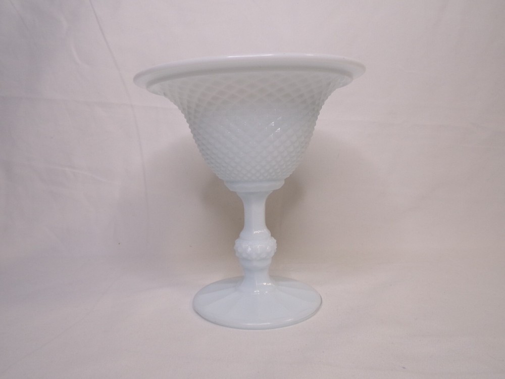 Vintage Diamond Pattern Milk Glass Pedestal Candy Dish Compote  