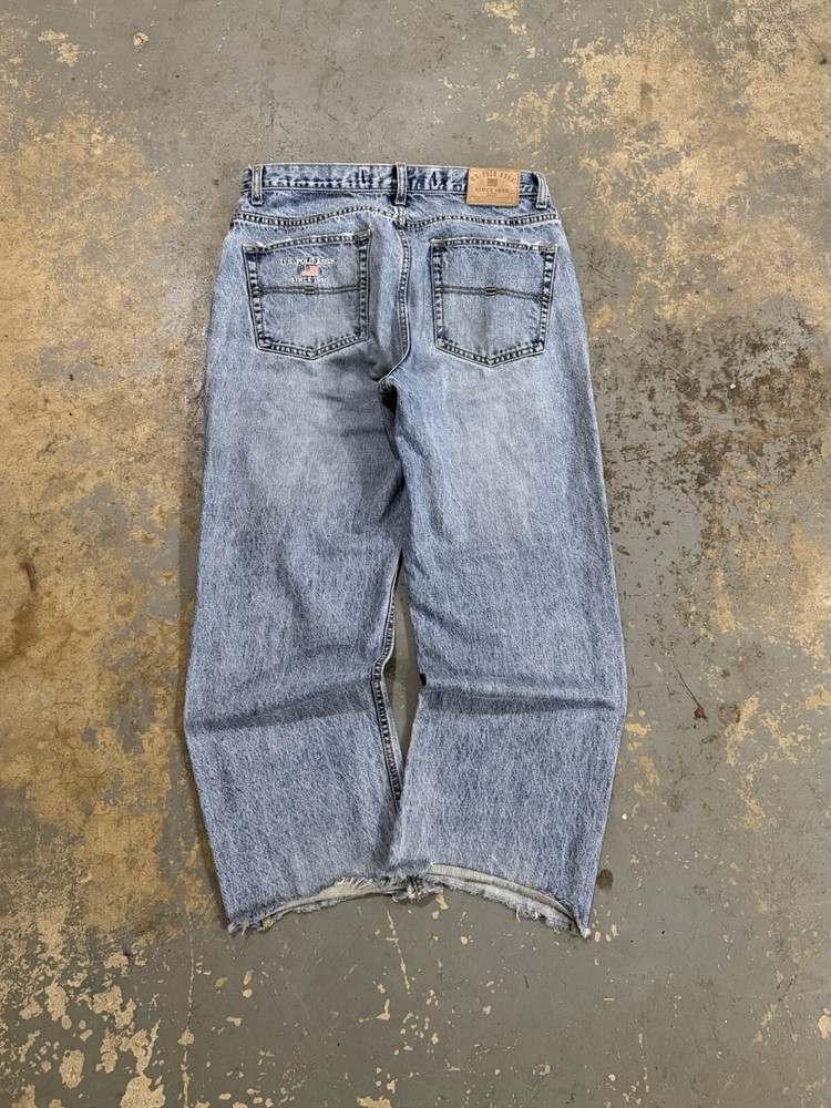 Vintage Distressed US Polo Assassin Y2K Grunge Light Blue Baggy Jeans 34x30