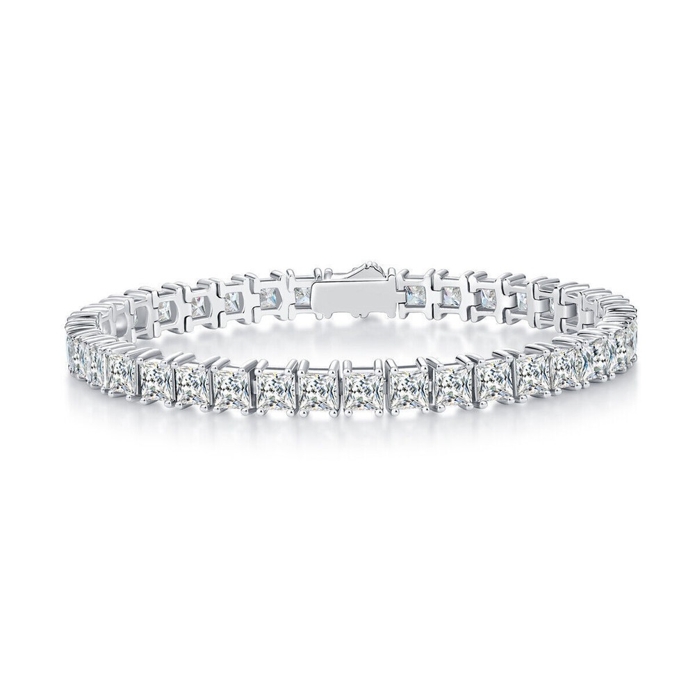 4MM Princess Cut Moissanite Tennis Bracelet in 925 Sterling Silver with GRA Certification