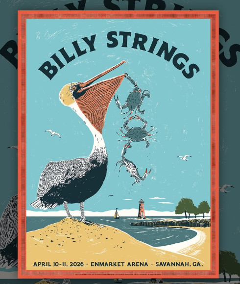 BILLY STRINGS Savannah GA Poster 2026 Enmarket Arena Ryan Duggan Art Print Mint