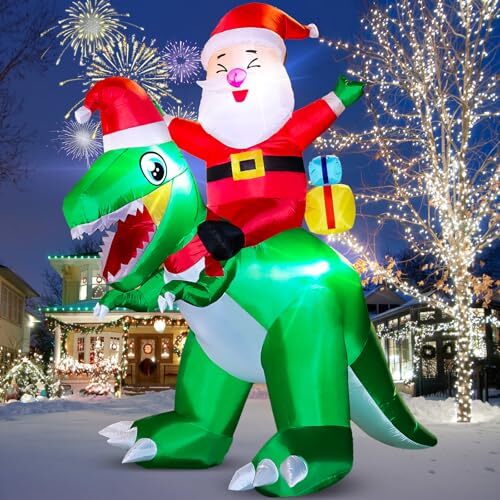 Christmas Inflatables Santa Outdoor Decorations: 7FT Cute Santa Riding