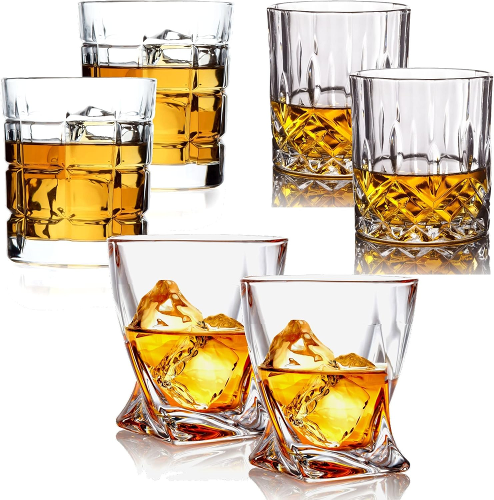 6-Piece Whiskey Glass Set - 10 Oz Scotch & Multi-Style Shot Glasses - Roc