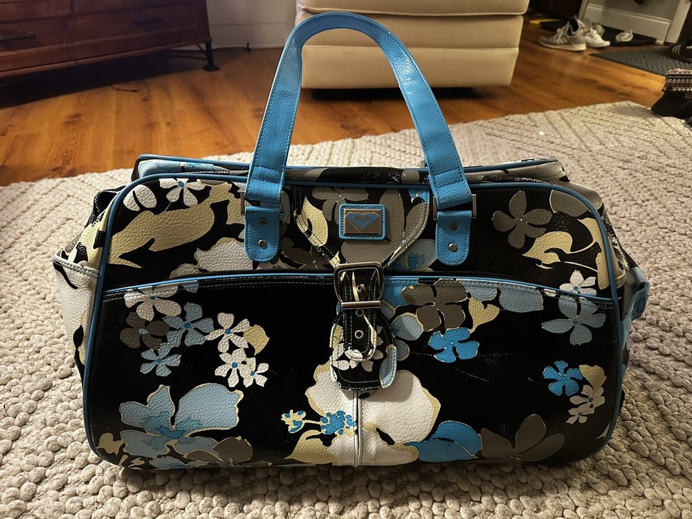 Roxy Vintage Women’s Rolling Duffle Bag Black & Blue Floral Print