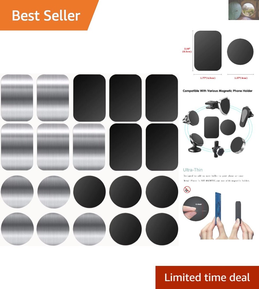 20-Piece Phone Mount Metal Plates Set – Rectangular and Round for Secure Stability