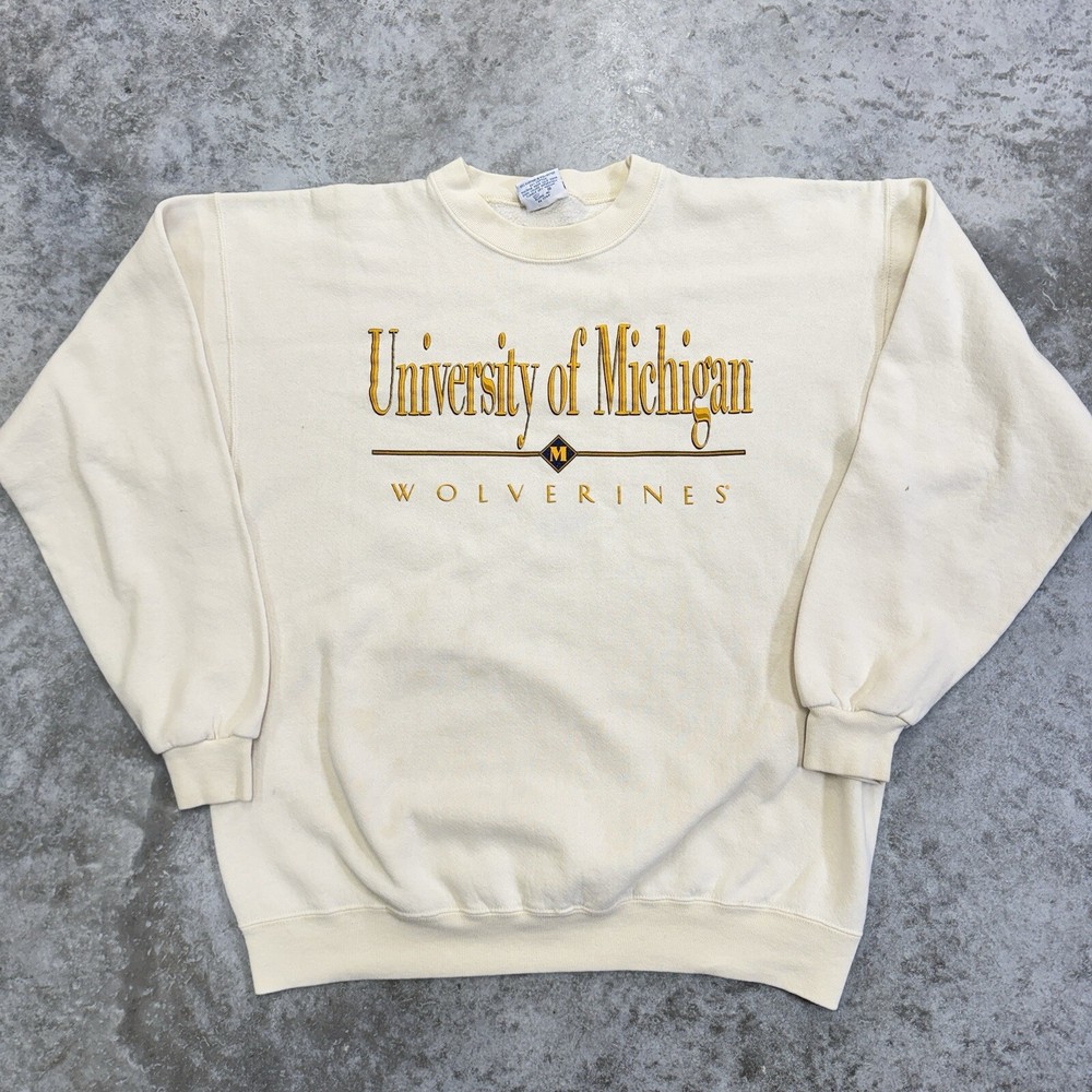 Vintage Michigan Wolverines Sweatshirt Mens XL 90s Crewneck Cream Football USA