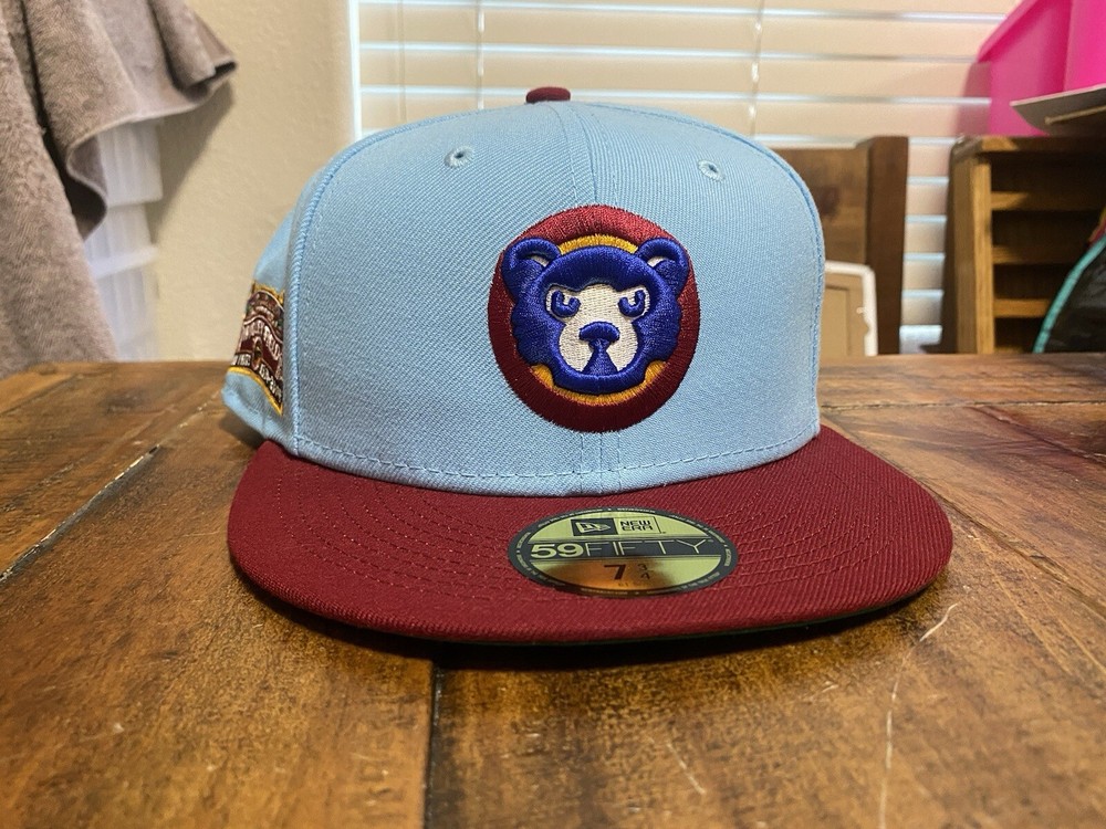 Hat Club Chicago Cubs Wrigley Field Sky Blue Red New Era Fitted 7 3/4 Green UV