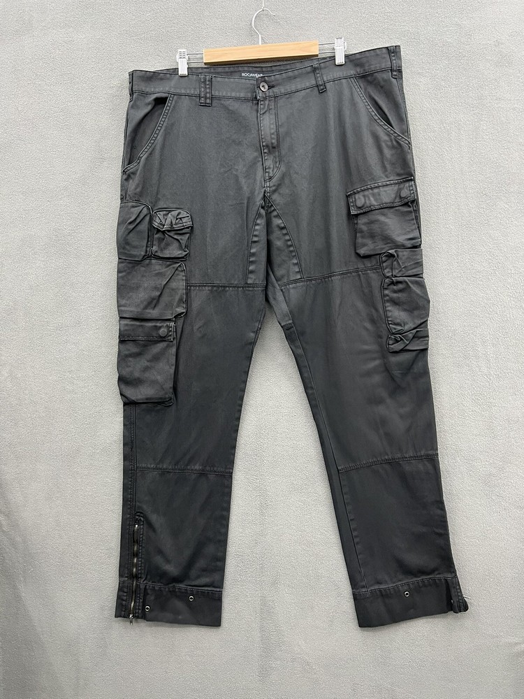 ROCAWEAR Men’s 42W Black Oiled Baggy Cargo Straight Fit 90s Y2K