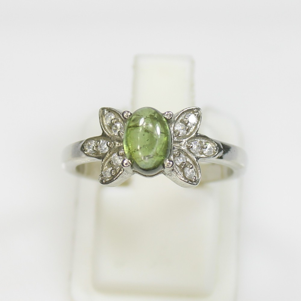 Natural Green Tourmaline Solitaire Ring in Sterling Silver – All Sizes Available