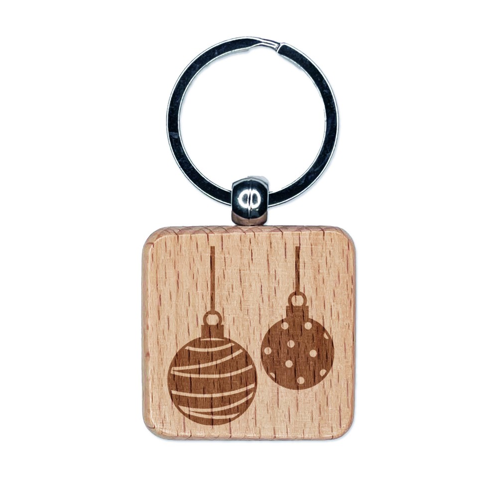 Engraved Holiday Wood Keychain Charm Christmas Ornament Gift Tag